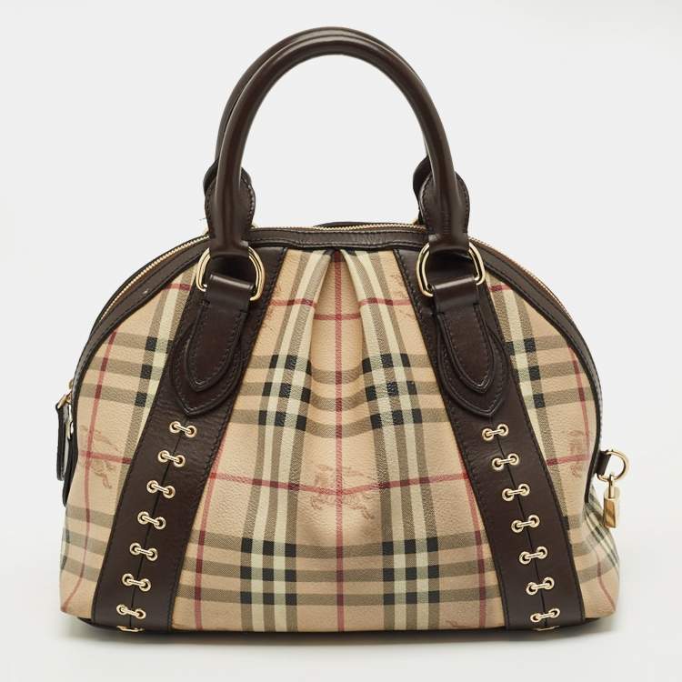 Pre Owned Burberry Brown/Beige Haymarket Check PVC Thornley Satchel
