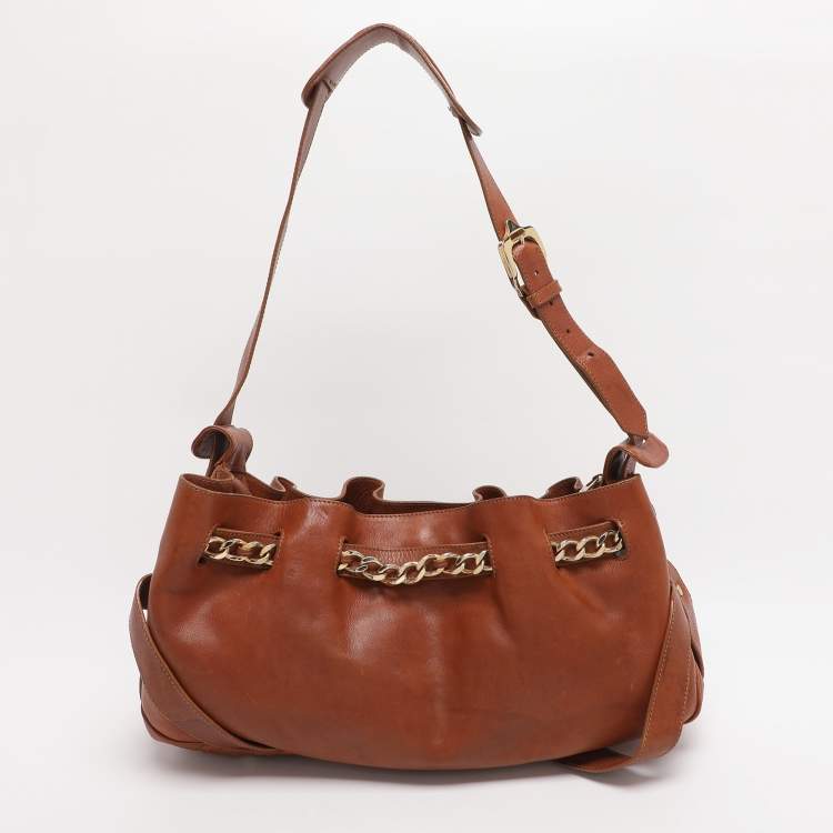 Pre Owned Burberry Tan Leather Margaret Shoulder Bag