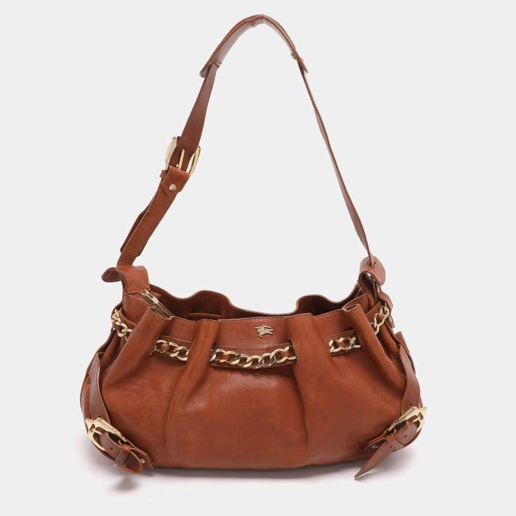 Pre Owned Burberry Tan Leather Margaret Shoulder Bag