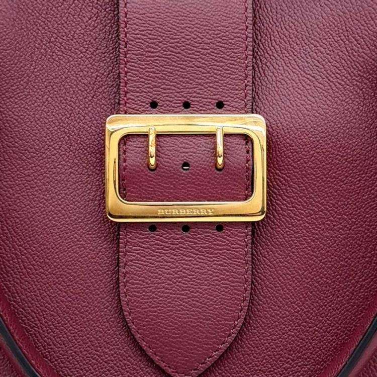 Pre Owned Burberry Purple Leather Grainy Buckle Bag Medium