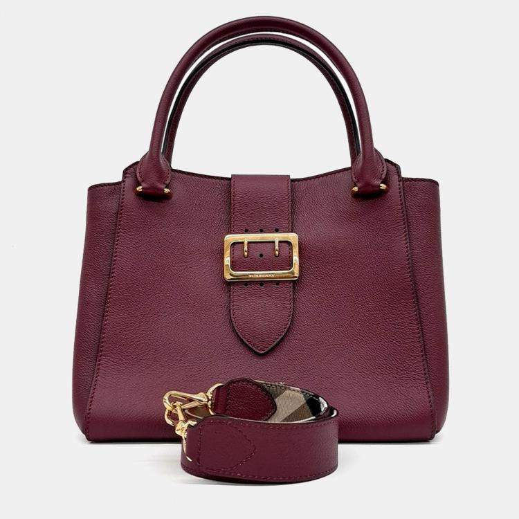 Pre Owned Burberry Purple Leather Grainy Buckle Bag Medium