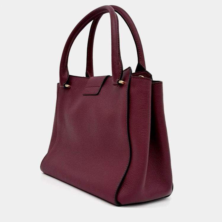 Pre Owned Burberry Purple Leather Grainy Buckle Bag Medium