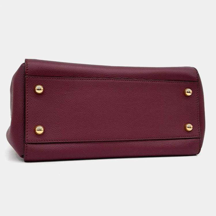 Pre Owned Burberry Purple Leather Grainy Buckle Bag Medium