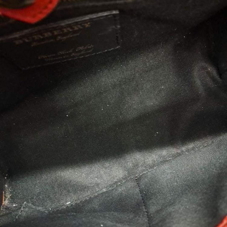 Pre Owned Burberry Red Leather Banner Bag Small
