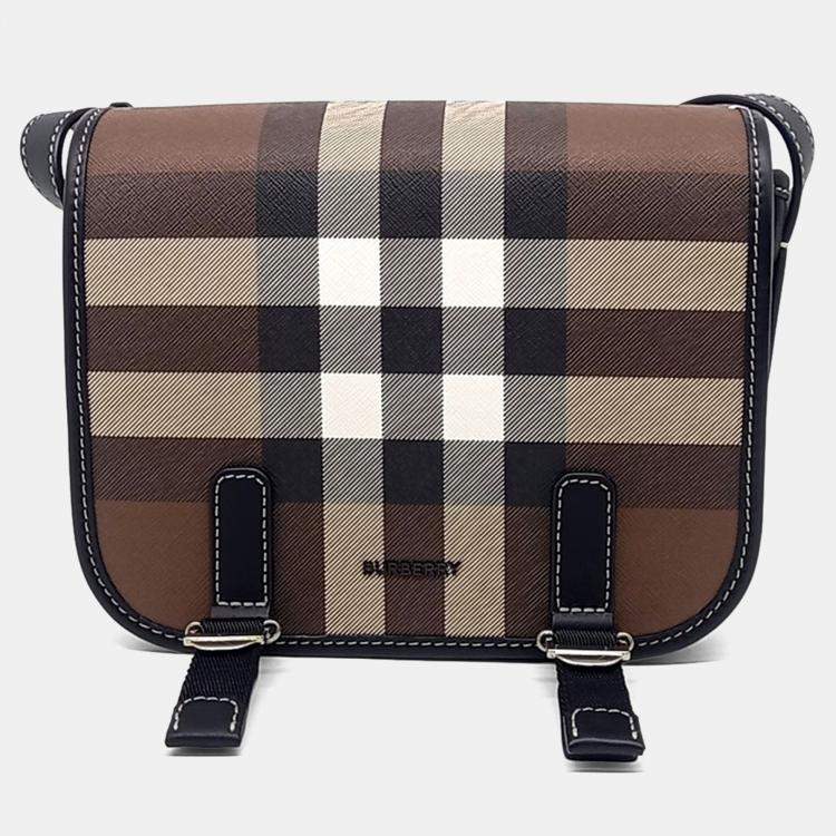 Pre Owned Burberry Brown Canvas Rider Check Crossbody Bag
