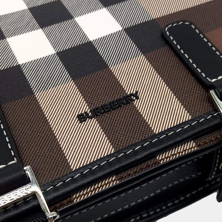 Pre Owned Burberry Brown Canvas Rider Check Crossbody Bag