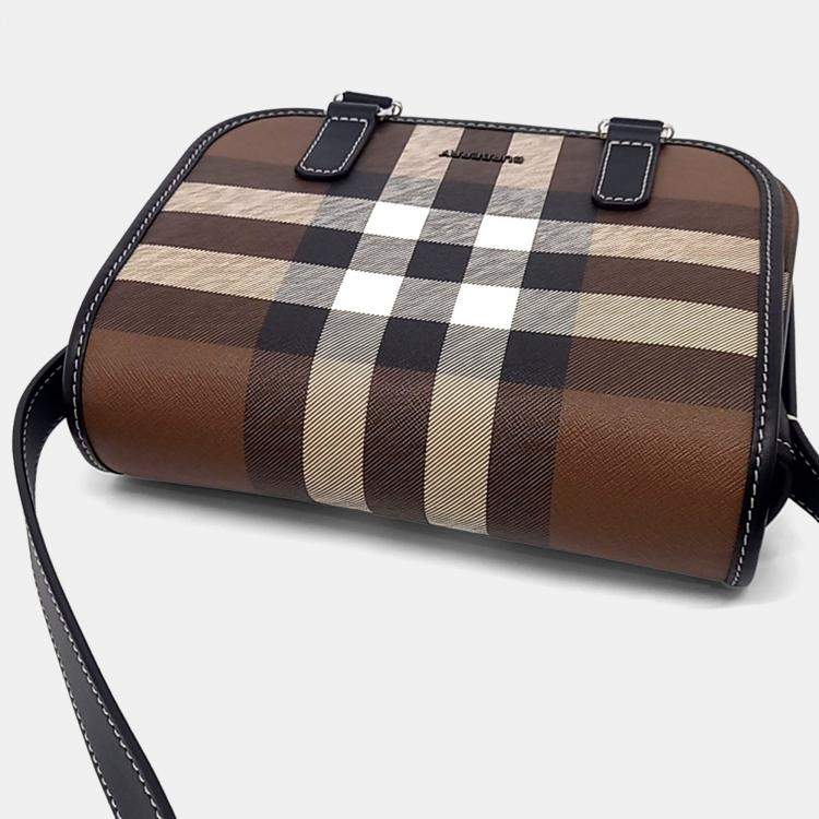 Pre Owned Burberry Brown Canvas Rider Check Crossbody Bag