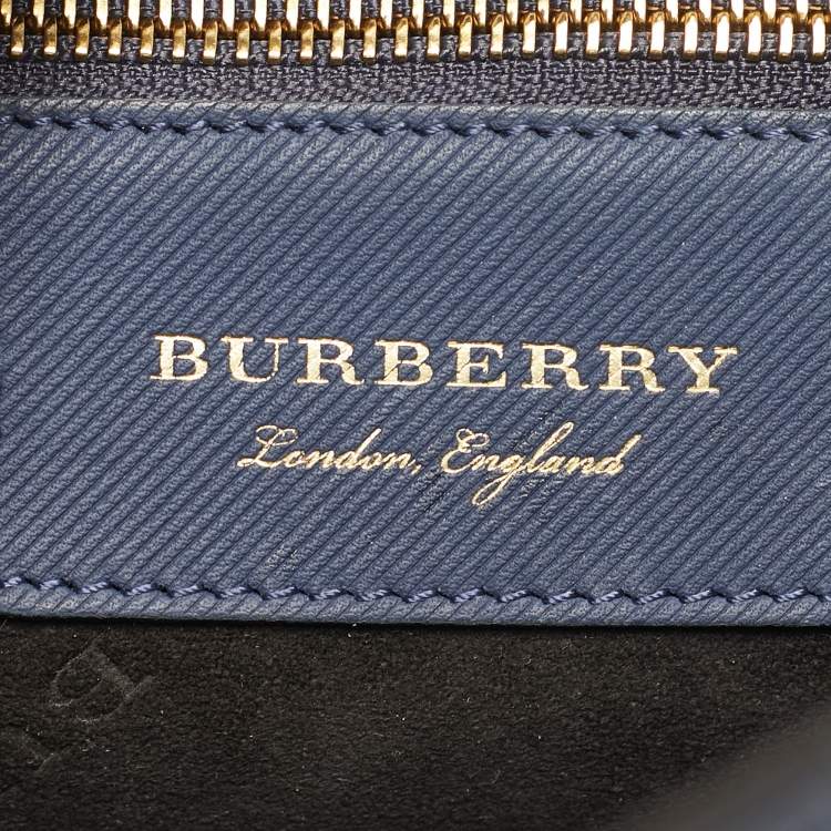 Pre Owned Burberry Navy Blue/Tan Leather Medium DK88 Top Handle Bag