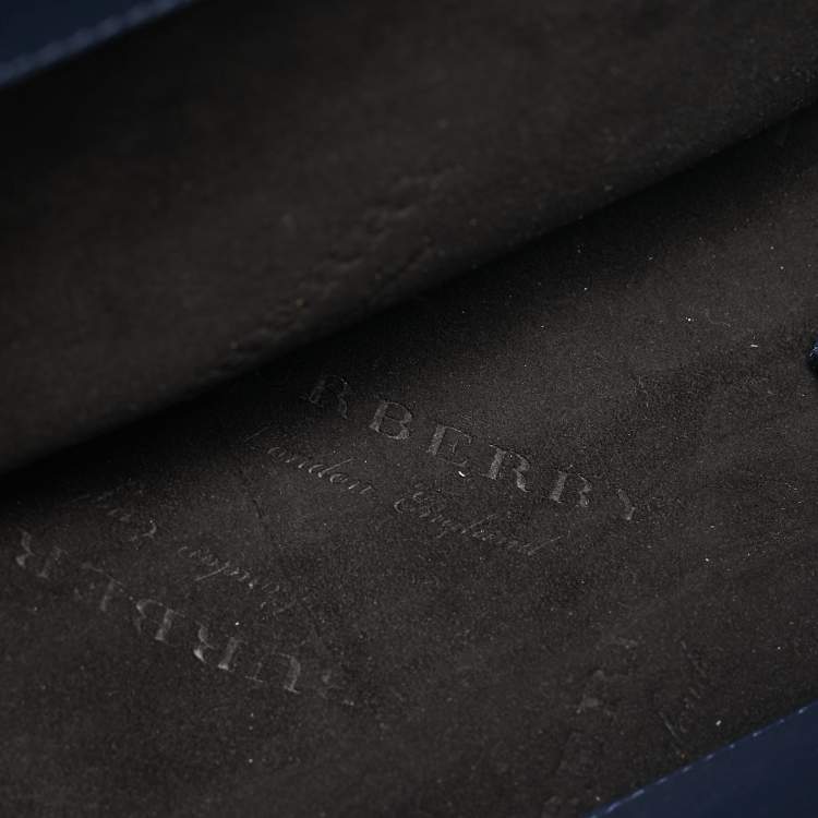 Pre Owned Burberry Navy Blue/Tan Leather Medium DK88 Top Handle Bag