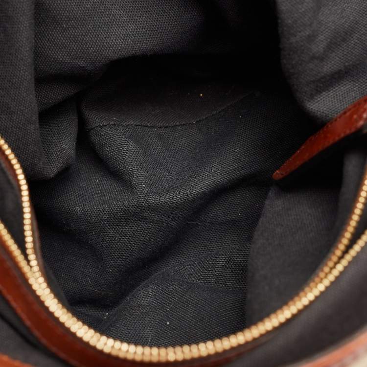 Pre Owned Burberry Brown/Beige House Check Fabric and Leather Medium Bridle Gosford Hobo
