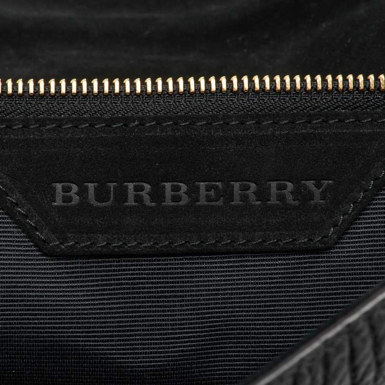 Pre Owned Burberry Black Leather Mildenhall Oversized Flap Clutch