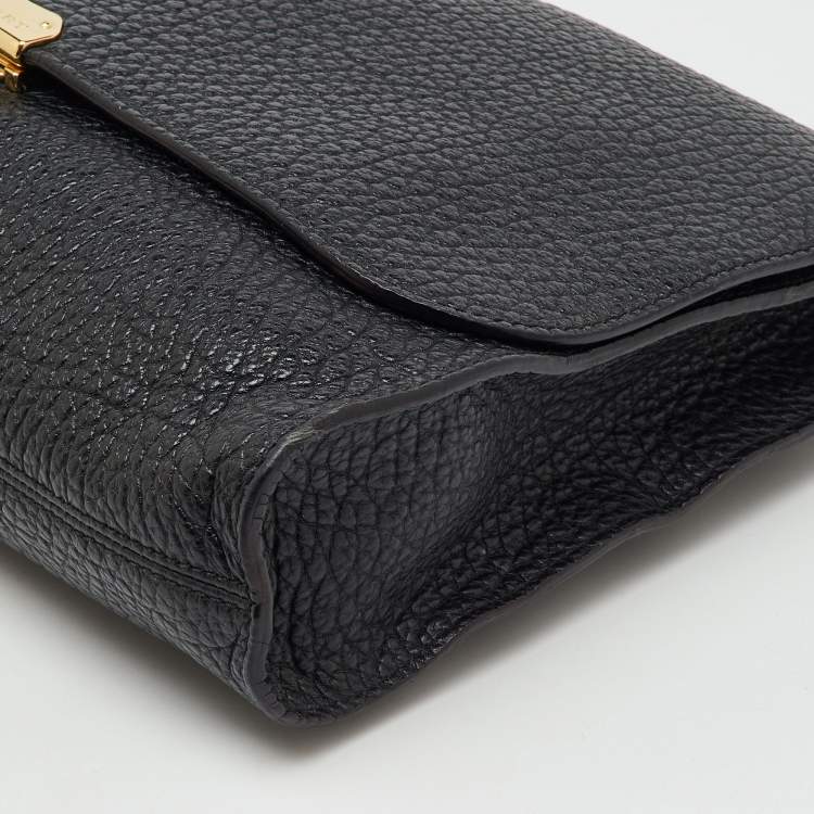 Pre Owned Burberry Black Leather Mildenhall Oversized Flap Clutch