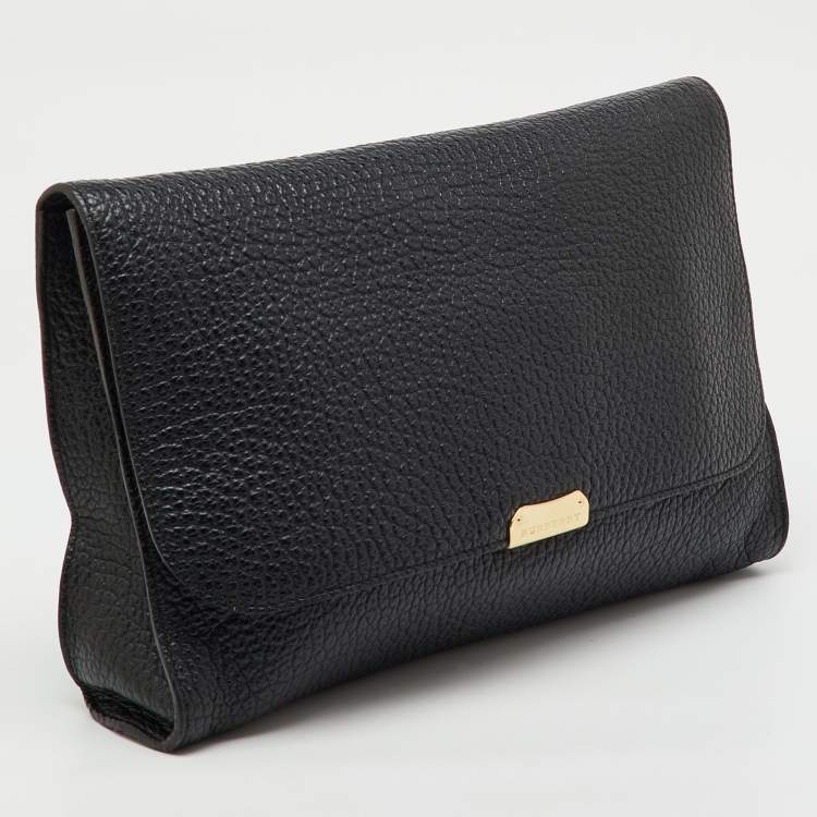 Pre Owned Burberry Black Leather Mildenhall Oversized Flap Clutch