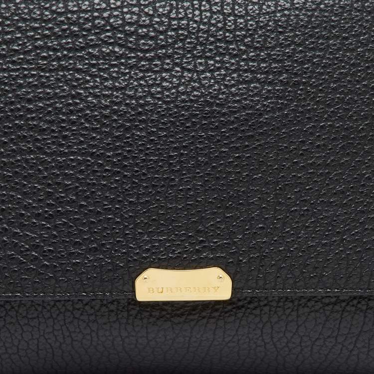 Pre Owned Burberry Black Leather Mildenhall Oversized Flap Clutch