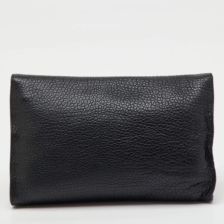 Pre Owned Burberry Black Leather Mildenhall Oversized Flap Clutch