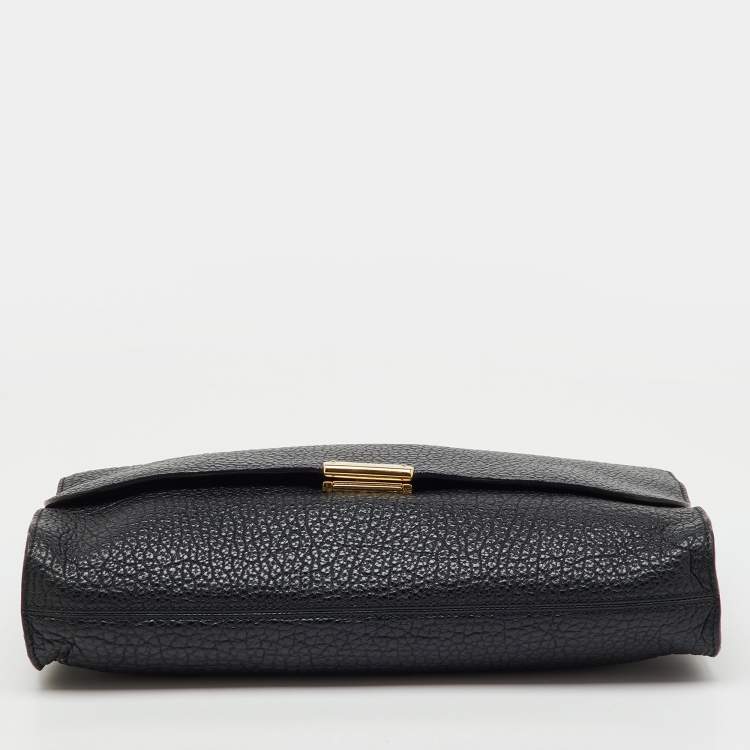 Pre Owned Burberry Black Leather Mildenhall Oversized Flap Clutch