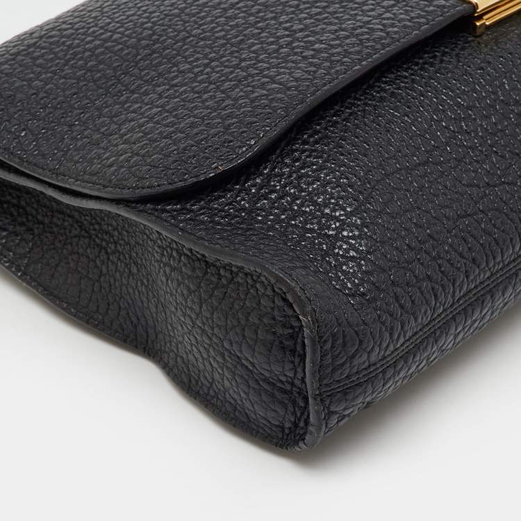 Pre Owned Burberry Black Leather Mildenhall Oversized Flap Clutch