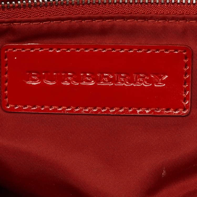 Pre Owned Burberry Orange Nylon and Patent Leather Buckle Handle Tote