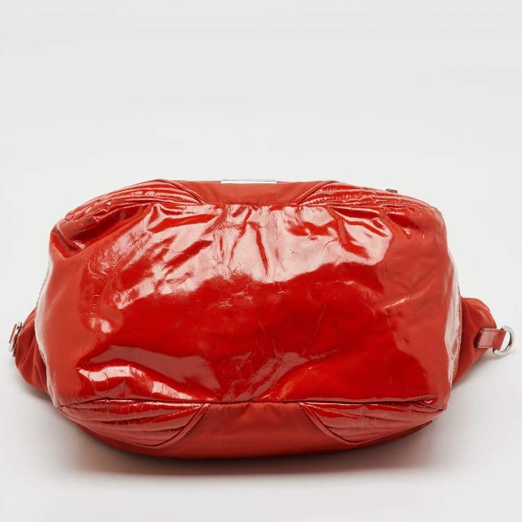 Pre Owned Burberry Orange Nylon and Patent Leather Buckle Handle Tote