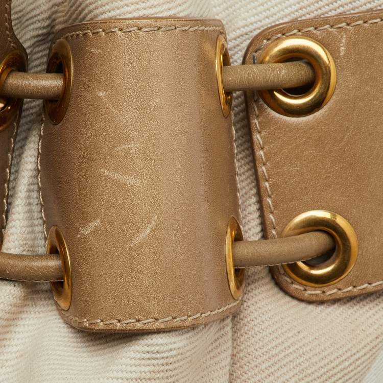 Pre Owned Burberry Beige Summer Check Canvas and Leather Mason Warrior Hobo