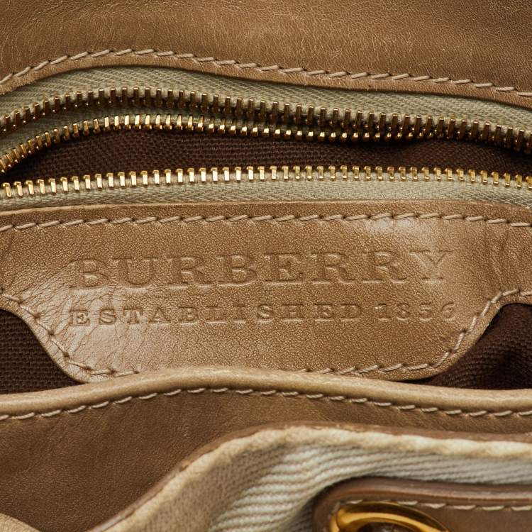 Pre Owned Burberry Beige Summer Check Canvas and Leather Mason Warrior Hobo