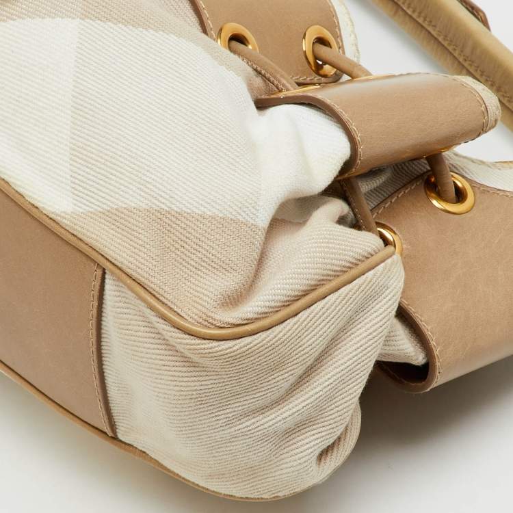 Pre Owned Burberry Beige Summer Check Canvas and Leather Mason Warrior Hobo