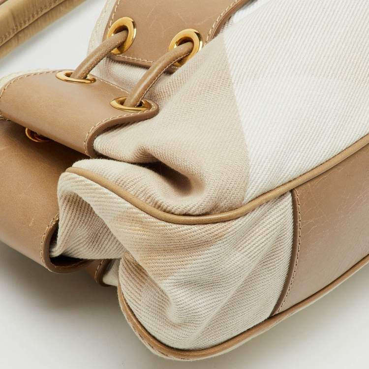 Pre Owned Burberry Beige Summer Check Canvas and Leather Mason Warrior Hobo
