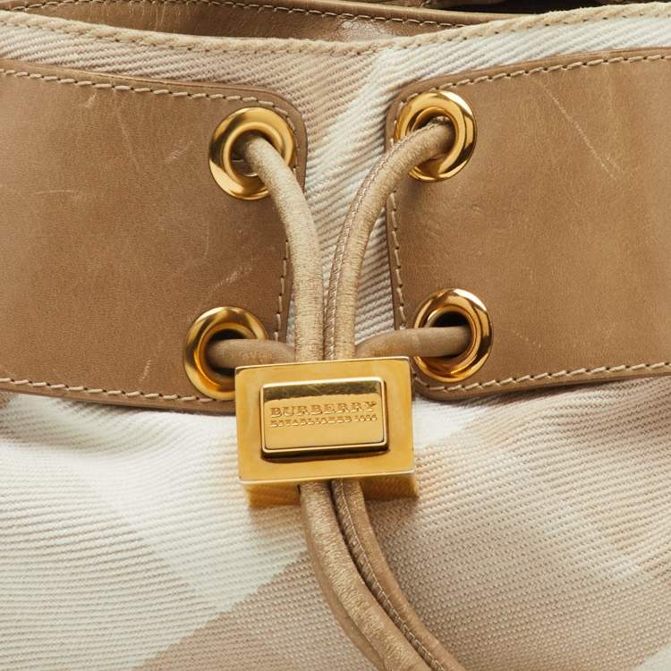Pre Owned Burberry Beige Summer Check Canvas and Leather Mason Warrior Hobo