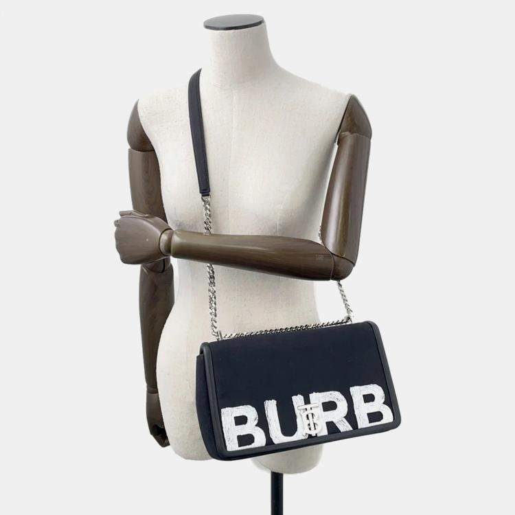 مملوكة مسبقًا Burberry Roller Chain shoulder Black/White Canvas Leather
