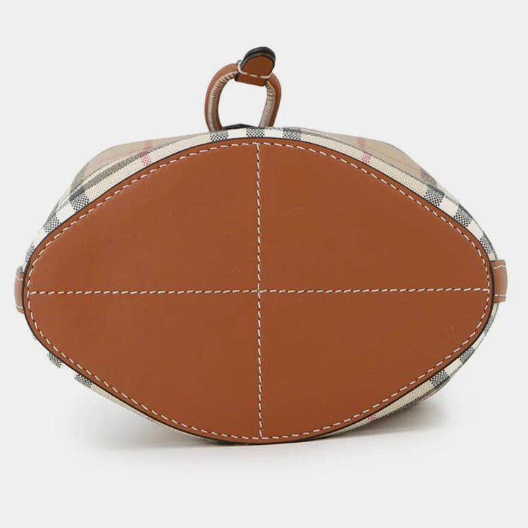 Pre Owned Burberry Checked Bucket Bag Archive Beige/Briar Brown Pvc Leather Size Mini