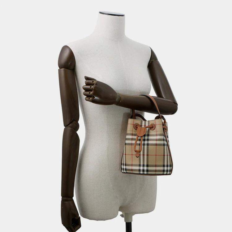 Pre Owned Burberry Checked Bucket Bag Archive Beige/Briar Brown Pvc Leather Size Mini