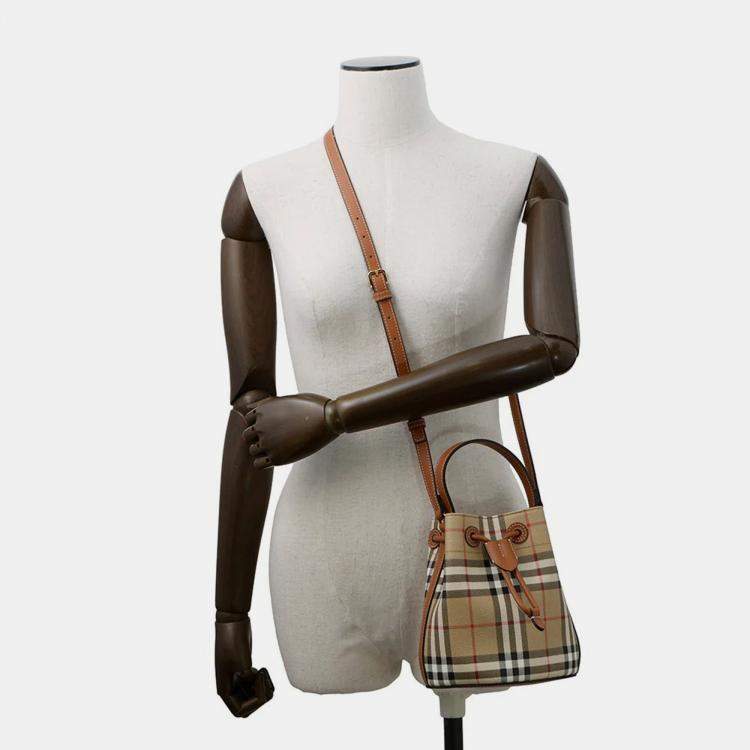Pre Owned Burberry Checked Bucket Bag Archive Beige/Briar Brown Pvc Leather Size Mini