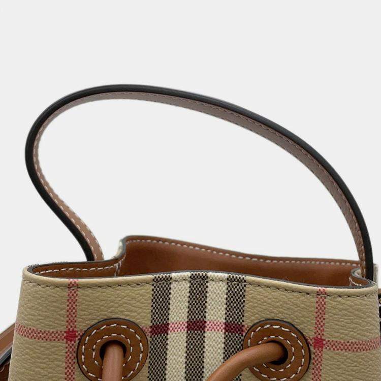 Pre Owned Burberry Checked Bucket Bag Archive Beige/Briar Brown Pvc Leather Size Mini