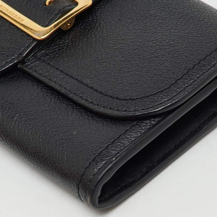 Pre Owned Burberry Black Leather Buckle Long Flap Continental Wallet 