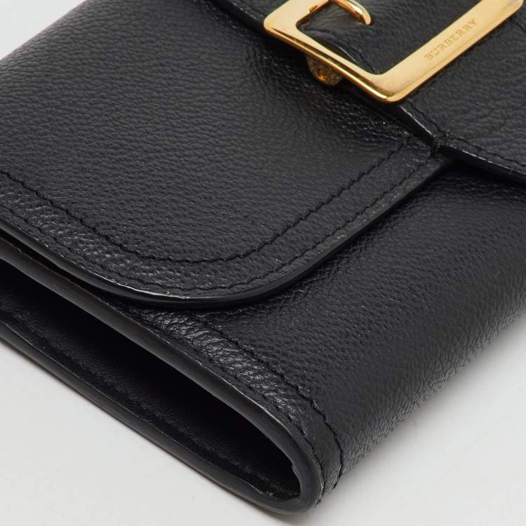 Pre Owned Burberry Black Leather Buckle Long Flap Continental Wallet 