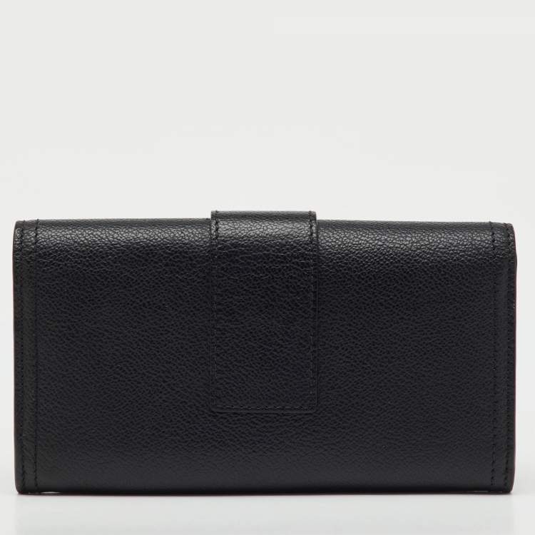 Pre Owned Burberry Black Leather Buckle Long Flap Continental Wallet 