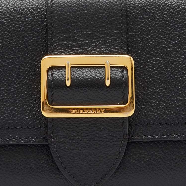 Pre Owned Burberry Black Leather Buckle Long Flap Continental Wallet 