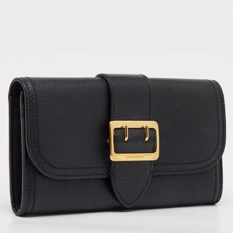Pre Owned Burberry Black Leather Buckle Long Flap Continental Wallet 