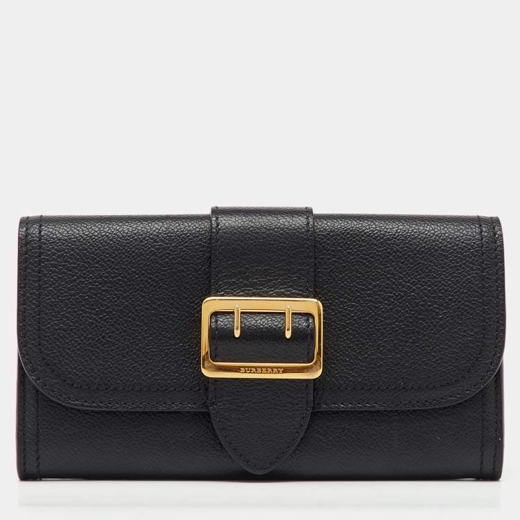Pre Owned Burberry Black Leather Buckle Long Flap Continental Wallet 