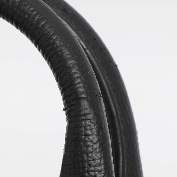 Pre Owned Burberry Black/Beige Leather and House Check Fabric Mini Banner Tote