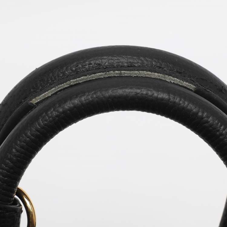 Pre Owned Burberry Black/Beige Leather and House Check Fabric Mini Banner Tote