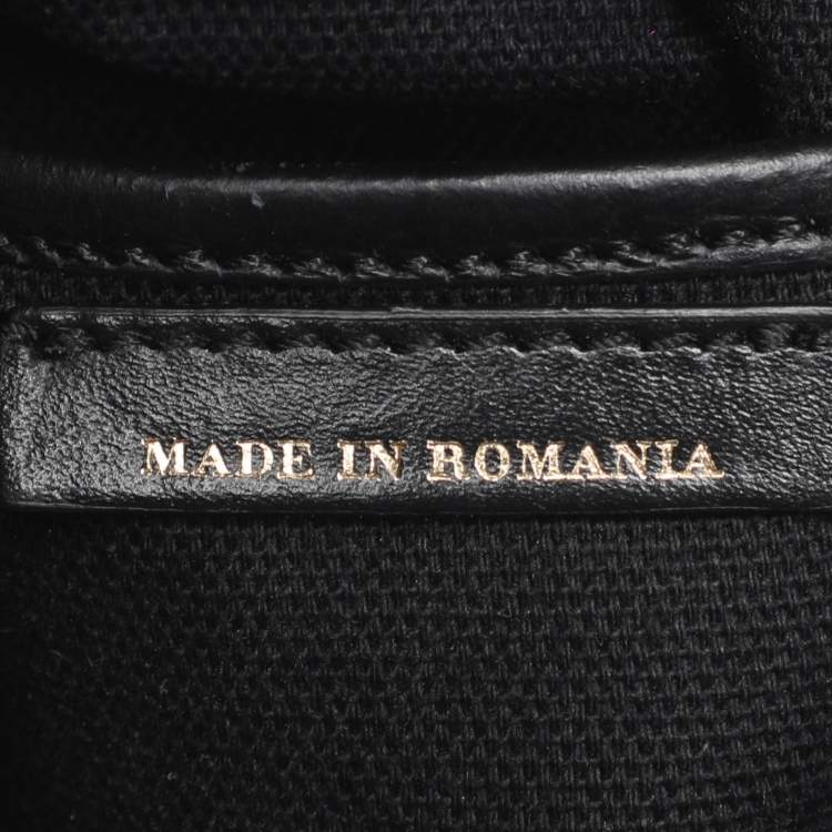 Pre Owned Burberry Black/Beige Leather and House Check Fabric Mini Banner Tote