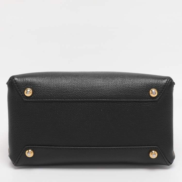 Pre Owned Burberry Black/Beige Leather and House Check Fabric Mini Banner Tote