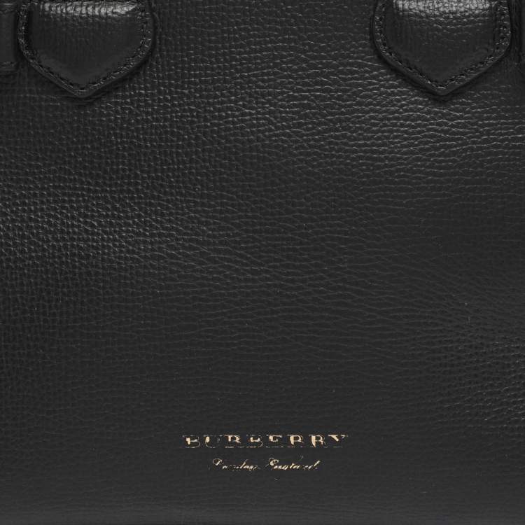 Pre Owned Burberry Black/Beige Leather and House Check Fabric Mini Banner Tote