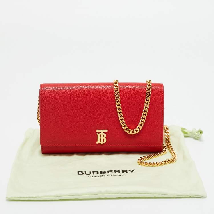 Pre Owned Burberry Red Leather TB Logo Wallet On Chain