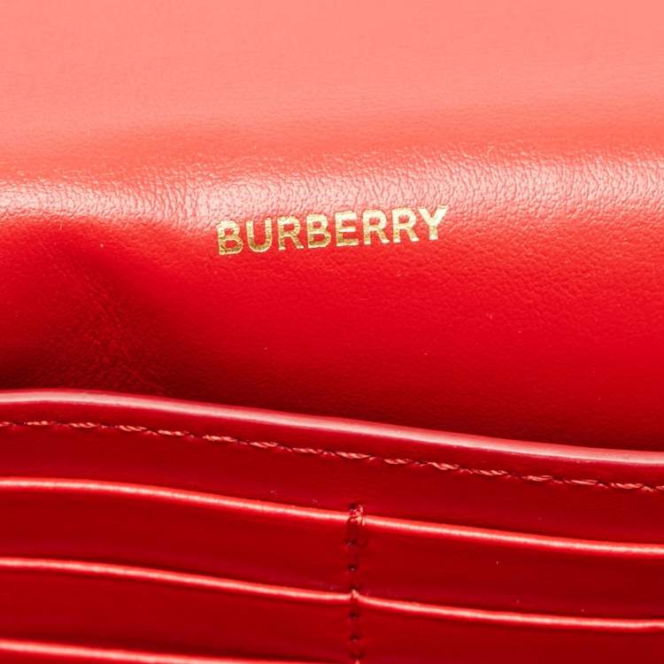 Pre Owned Burberry Red Leather TB Logo Wallet On Chain