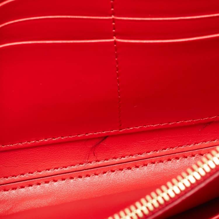 Pre Owned Burberry Red Leather TB Logo Wallet On Chain