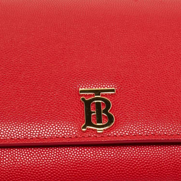 Pre Owned Burberry Red Leather TB Logo Wallet On Chain