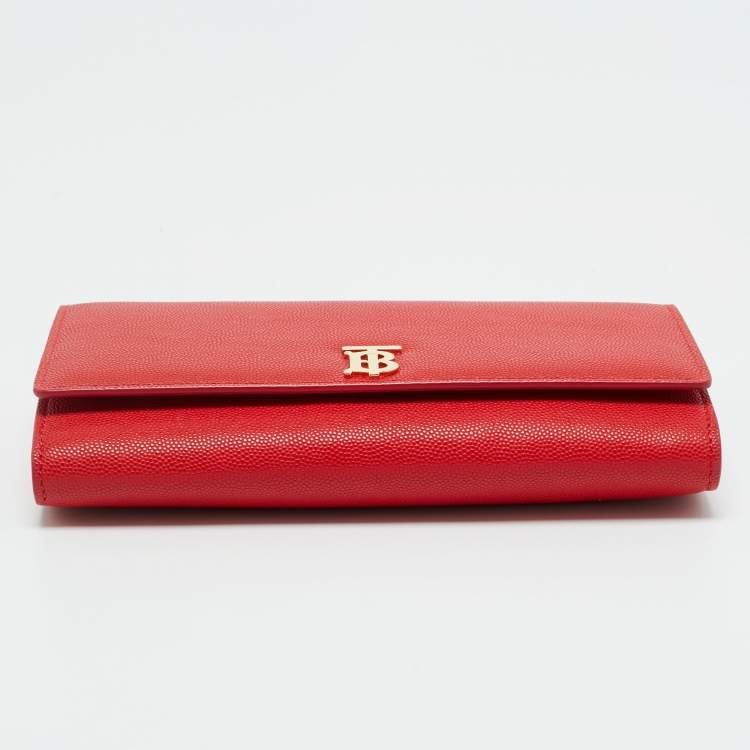Pre Owned Burberry Red Leather TB Logo Wallet On Chain