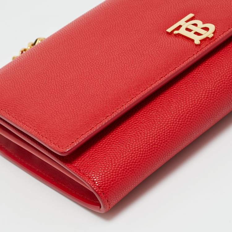 Pre Owned Burberry Red Leather TB Logo Wallet On Chain